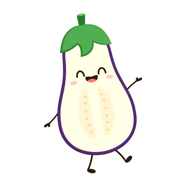 Eggplant Character Design Isolated Vector Vegetable Illustration Eggplant Slices Flat —  Vetores de Stock