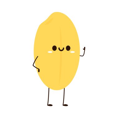 Pirinç karakter tasarımı. Beyaz arka planda pirinç vektörü. pirinç tohumu. Paddy maskot vektörü izole edildi.