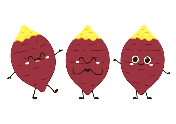 Roasted Sweet Potato Sweet Potato Cartoon Sweet Potato Character Design — 图库矢量图片