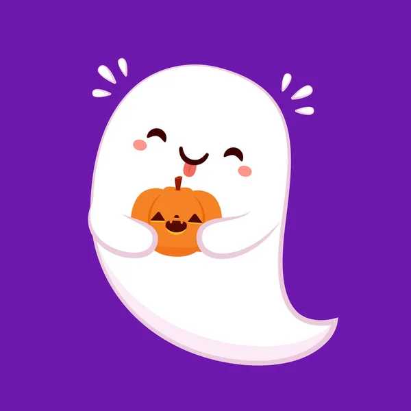 Happy Halloween Party Greeting Card Cute Ghost Holidays Cartoon Character — 스톡 벡터