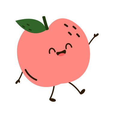 Şeftali çizgi film vektörü. Yaprak ikonlu şeftali. Beyaz arkaplanda kalp şeklinde şeftali meyveleri var. Çiftlik, doğal yiyecek, taze meyve..