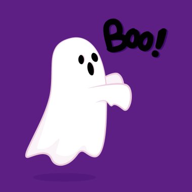 Tatlı hayaletli Cadılar Bayramı tebrik kartın kutlu olsun. Tatil çizgi film karakteri. Şeker mi şaka mı? Cadılar Bayramı çizgi filmi. Yuh! Pankart.