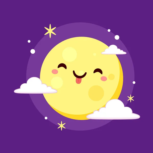 Cute Yellow Moon Halloween Vector Illustration Isolated Purple Background — Stock Vector