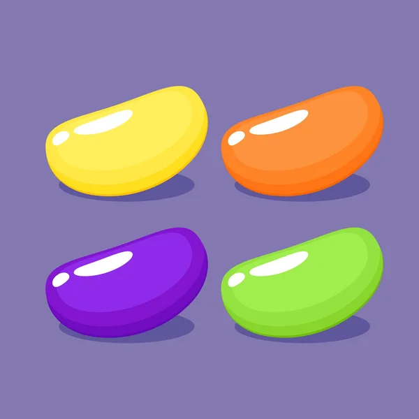 Conjunto Diferentes Colores Jelly Beans Sobre Fondo Púrpura Ilustración — Vector de stock