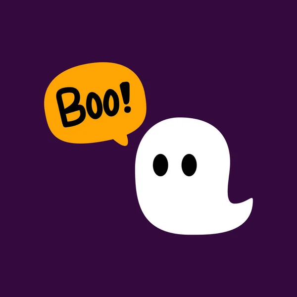 Feliz Festa Halloween Cartão Saudação Com Fantasma Bonito Personagem Desenhos —  Vetores de Stock