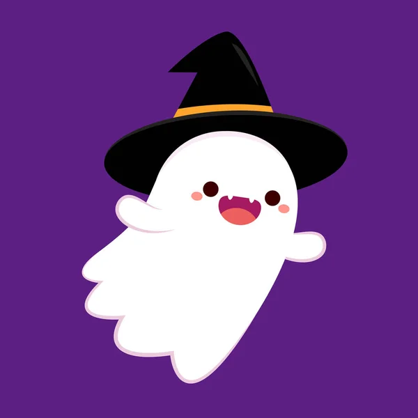 Fantôme Mignon Flottant Avec Panier Citrouille Halloween Pour Trick Treat — Image vectorielle