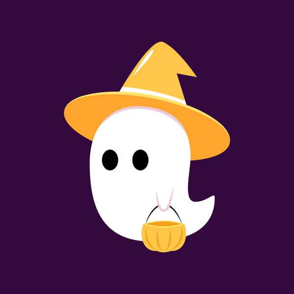 Cute Ghost Floating Halloween Pumpkin Basket Trick Treat Funny Spooky — Stock Vector