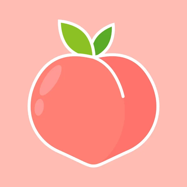 桃子卡通人物 有叶子图标的桃子 粉红色背景下隔离 天然食品 新鲜水果 — 图库矢量图片