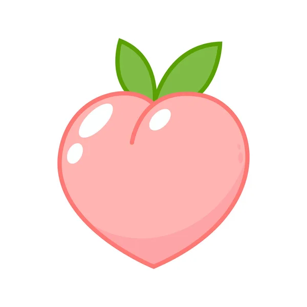 Kartun Peach Vektor Doodle Peach Dengan Ikon Daun Buah Persik - Stok Vektor