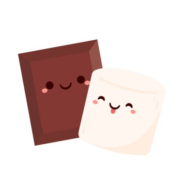 Marshmallow and chocolate cartoon. Dessert cartoon vector. Cute Marshmallow and chocolate mascot.