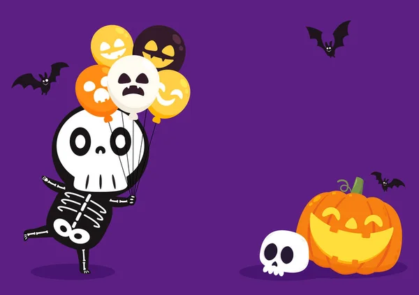 Mignon Dessin Animé Squelette Halloween Squelette Dans Jour Halloween Caricature — Image vectorielle