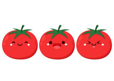 Cute tomato character design. Happy vegetable vector illustration. Cartoon tomato flat design.