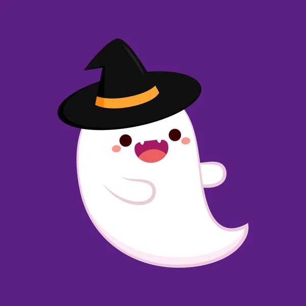 Leuke Geest Drijvend Met Halloween Pompoen Mand Voor Trick Treat — Stockvector