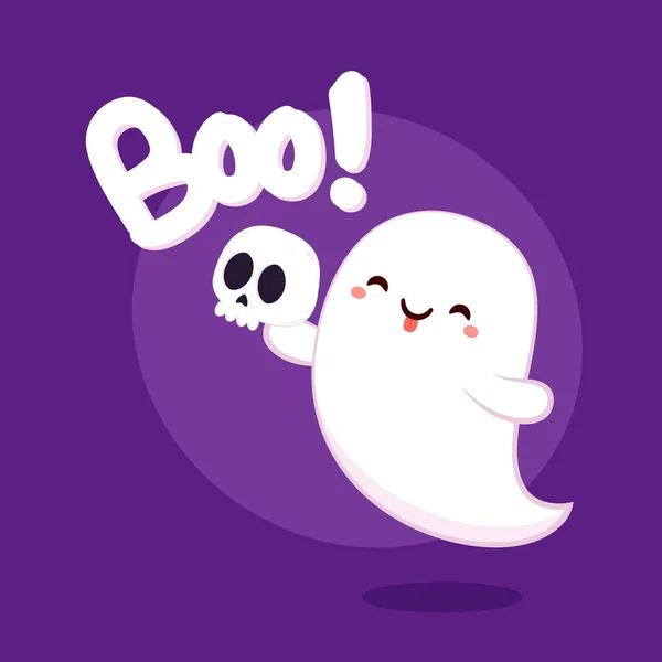 Fantasma Bonito Flutuando Para Trick Treat Engraçado Personagem Assustador Boo — Vetor de Stock