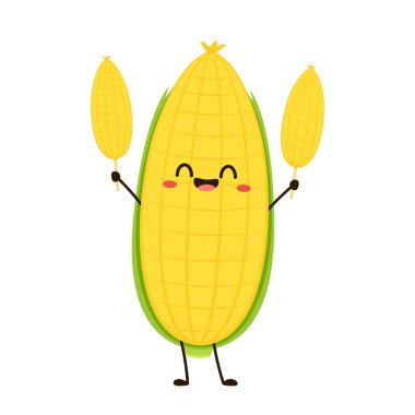 Corn cartoon vector. Cute vegetable vector character isolated on white. Corn mascot.