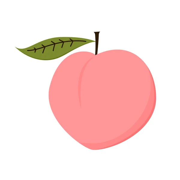 桃子卡通人物 有叶子图标的桃子 在白色的背景下 桃子的心形呈孤立状 天然食品 新鲜水果 — 图库矢量图片
