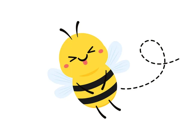 Linda Abeja Amistosa Dibujos Animados Vuelo Feliz Carácter Insecto Vector — Vector de stock