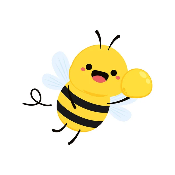 かわいいフレンドリービー 漫画の幸せな飛行 昆虫のキャラクター 白地に隔離されたベクトル — ストックベクタ