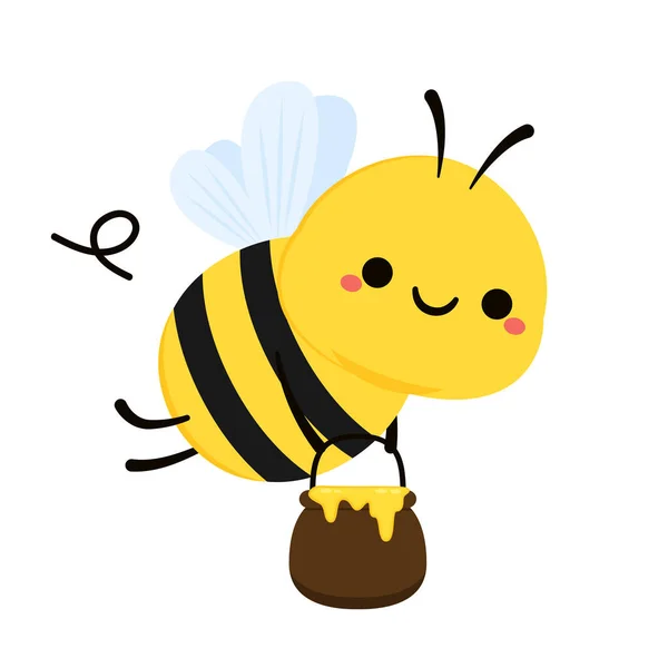 可爱的蜜蜂 卡通快乐的飞行 昆虫的特性 在白色背景上孤立的病媒 — 图库矢量图片