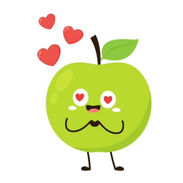 Green Apple Cartoon Happy Apple Fruit Cute Character Mascot Vector — Stock Vector