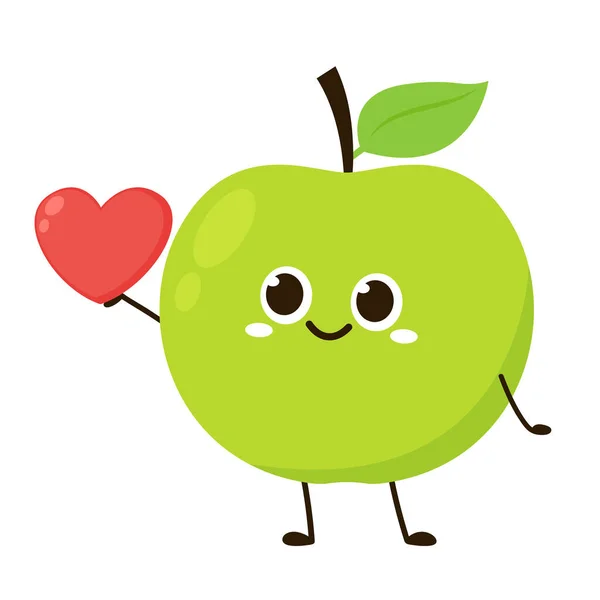 Groene Appel Tekenfilm Happy Appel Fruit Schattig Karakter Mascotte Vector — Stockvector
