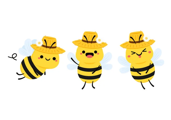 Lebah Yang Manis Kartun Senang Terbang Karakter Serangga Vektor Diisolasi - Stok Vektor