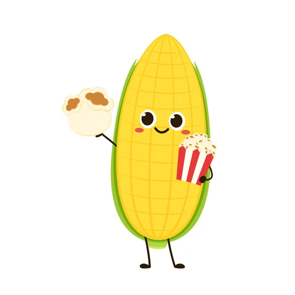 Maïs Pop Corn Mascotte Vectorielle Dessin Animé Illustration Maïs Contenant — Image vectorielle