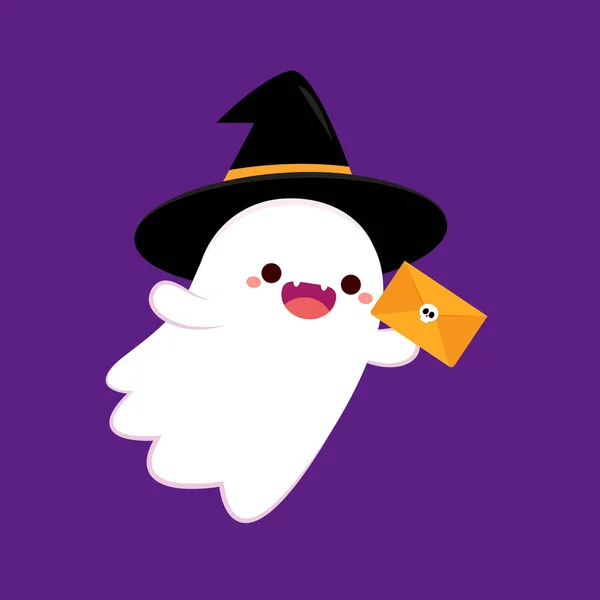 Fantasma Carino Nel Giorno Halloween Mascotte Fantasma Vettore Dei Cartoni — Vettoriale Stock