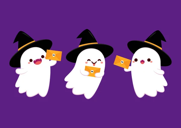 Fantôme Mignon Dans Journée Halloween Mascotte Des Fantômes Vecteur Dessin — Image vectorielle