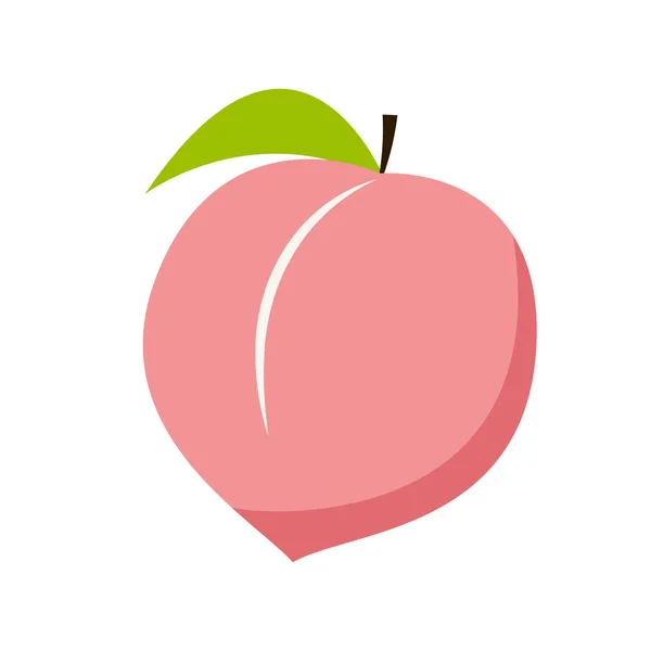 桃の漫画のベクトル 葉のアイコンが付いている桃をかわす 白い背景にハート型の桃の実が孤立しています 自然食品 新鮮な果物 — ストックベクタ