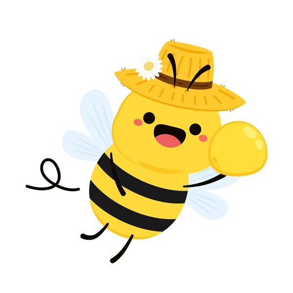 Nette Freundliche Biene Cartoon Glücklich Fliegen Insekten Charakter Vektor Isoliert — Stockvektor