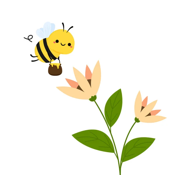 Słodka Pszczółka Kreskówkowe Szczęśliwe Latanie Charakter Owadów Wektor Izolowany Białym — Wektor stockowy