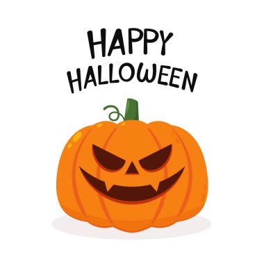 Balkabağı kafa. Tatlı ve korkutucu Cadılar Bayramı balkabağı canavarı. Düz stil koleksiyonunda bayram çizgi film karakteri.