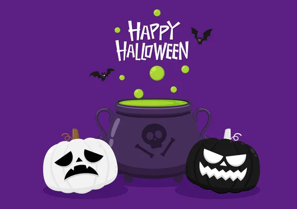 Halloween Brujas Caldero Violeta Con Poción Venenosa Aislado Sobre Fondo — Archivo Imágenes Vectoriales