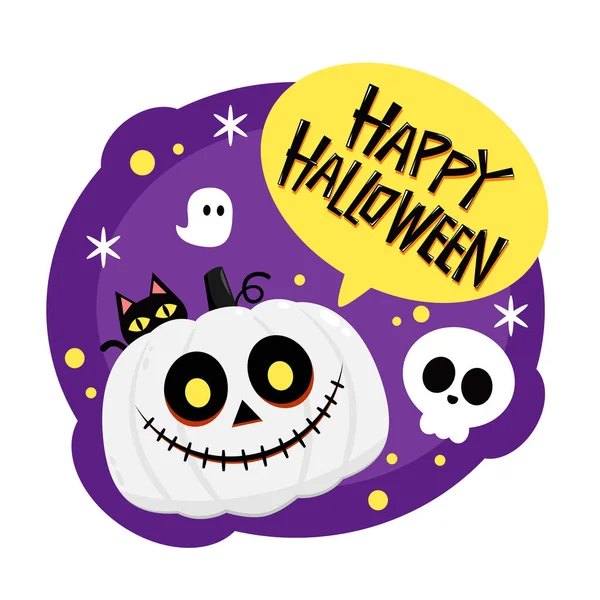 Happy Halloween Greeting Card Cute Pumpkin Holidays Cartoon Character Halloween — Image vectorielle