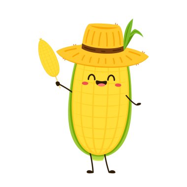 Corn cartoon vector. Cute vegetable vector character isolated on white. Corn mascot.