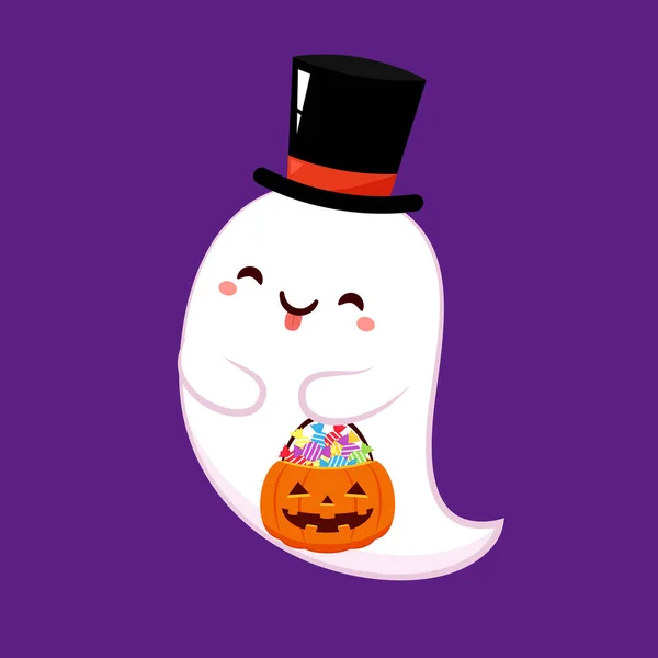 Feliz Festa Halloween Cartão Saudação Com Fantasma Bonito Personagem Desenhos — Vetor de Stock