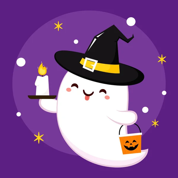 Bonne Fête Halloween Carte Vœux Avec Fantôme Mignon Vacances Personnage — Image vectorielle