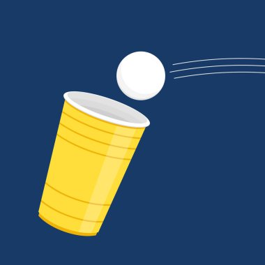 Yellow beer cup. Cup vector.  wallpaper. Vector Illustration of Beer Pong shot with Pingpong ball.