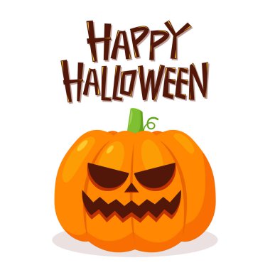 Balkabağı kafa. Tatlı ve korkutucu Cadılar Bayramı balkabağı canavarı. Düz stil koleksiyonunda bayram çizgi film karakteri.