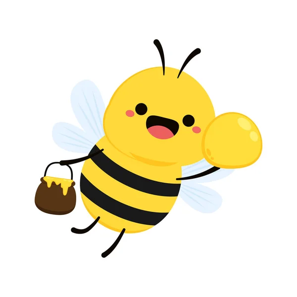 Милая Дружелюбная Пчела Мультфильм Счастливого Полета Характер Насекомых Вектор Изолирован — стоковый вектор