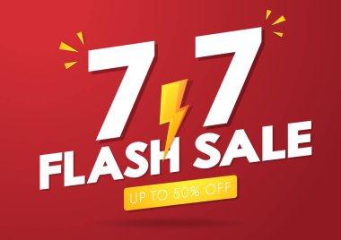 7.7 podyum süper satış afişi web ya da sosyal medya için şablon tasarımı. Promosyon İşletmeleri Flash Satış Tasarımı. Vektör Temmuz 7 Özel Teklif İllüstrasyonu.