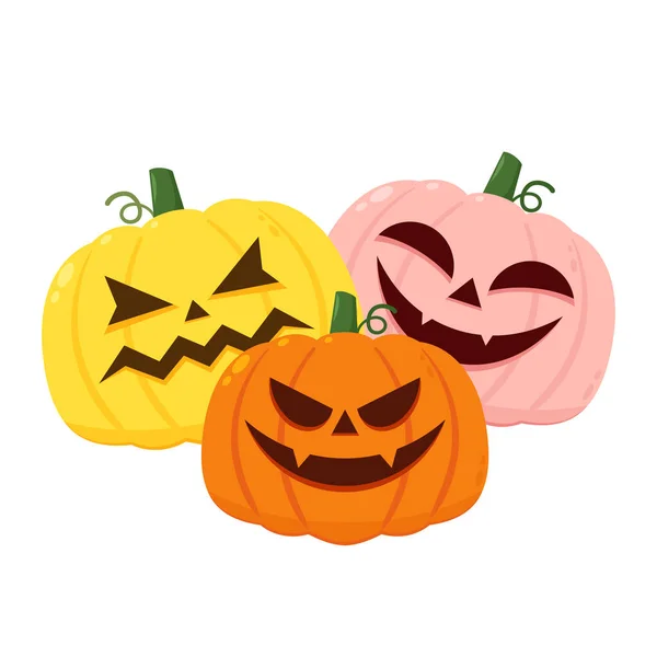Pumpahuvud Söt Och Skrämmande Halloween Pumpa Monster Semester Tecknad Karaktär — Stock vektor