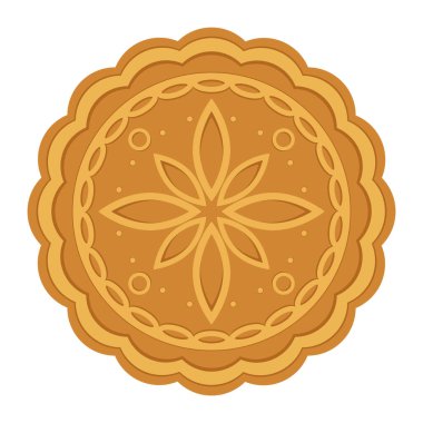 Ay pastası vektörü. Ay çöreği, geleneksel Çin yuvarlak pastası Sonbahar Festivali sırasında yenir..