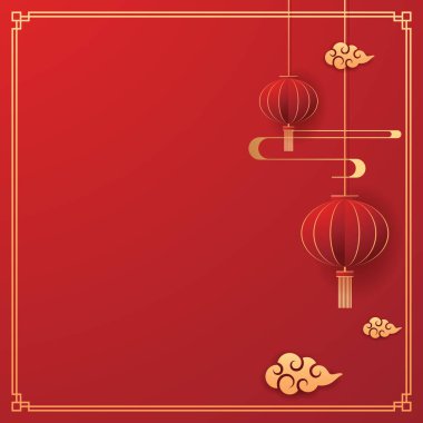 Happy Chinese new year 2024. Chinese new year banner with circle for show product. Greeting card. China frame with lantern on red background.