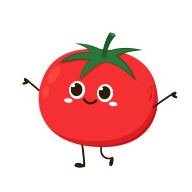 Cute tomato character design. Happy vegetable vector illustration. Cartoon tomato flat design.