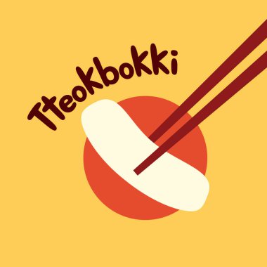Tteokbokki Noodle vektörü. Kore yemeği. Baharatlı pirinç keki. Tteokbokki logo tasarımı.