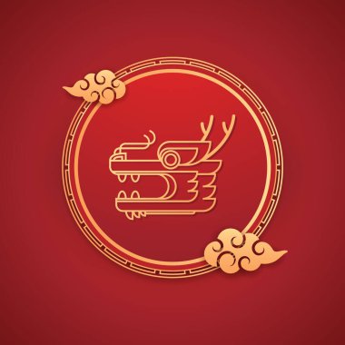 Mutlu Çin yeni yılı 2024 ejderha burcu. Fener, Asya elementleri altın. Ejderhanın 2024 yılı kutlu olsun. Ejder kafası logosu. 