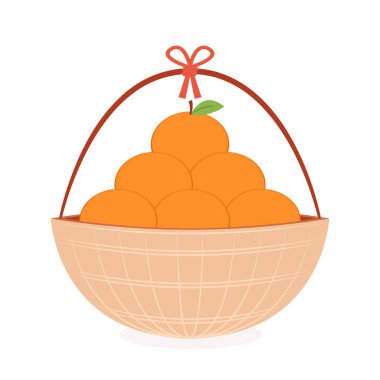 Mandarin orange on shadow flat design vector - illustration. Chinese New Year Mandarin Orange.