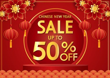 Çin yeni yıl indirimi afişi. Mutlu Çin Yeni Yılı 2024. Çin Yeni Yıl Satış Şablonu.
